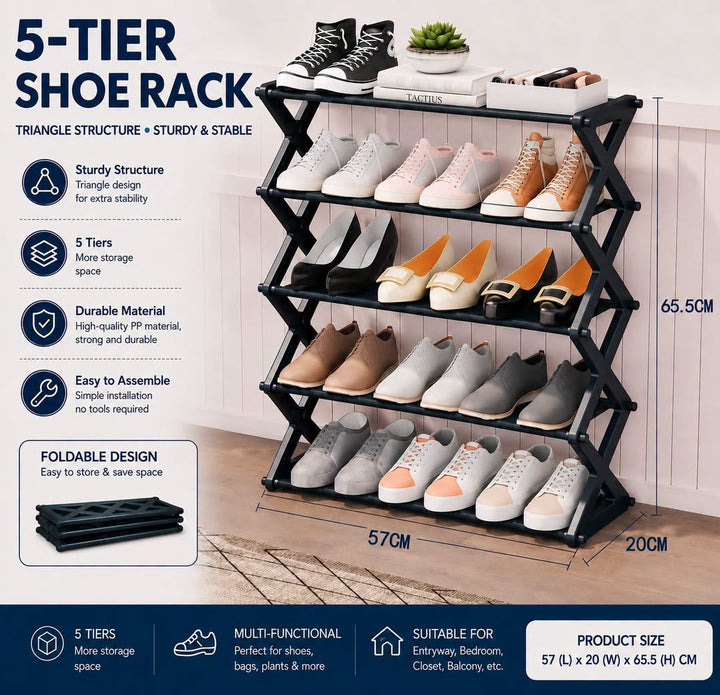 5-Tier X-Shaped Shoe Rack