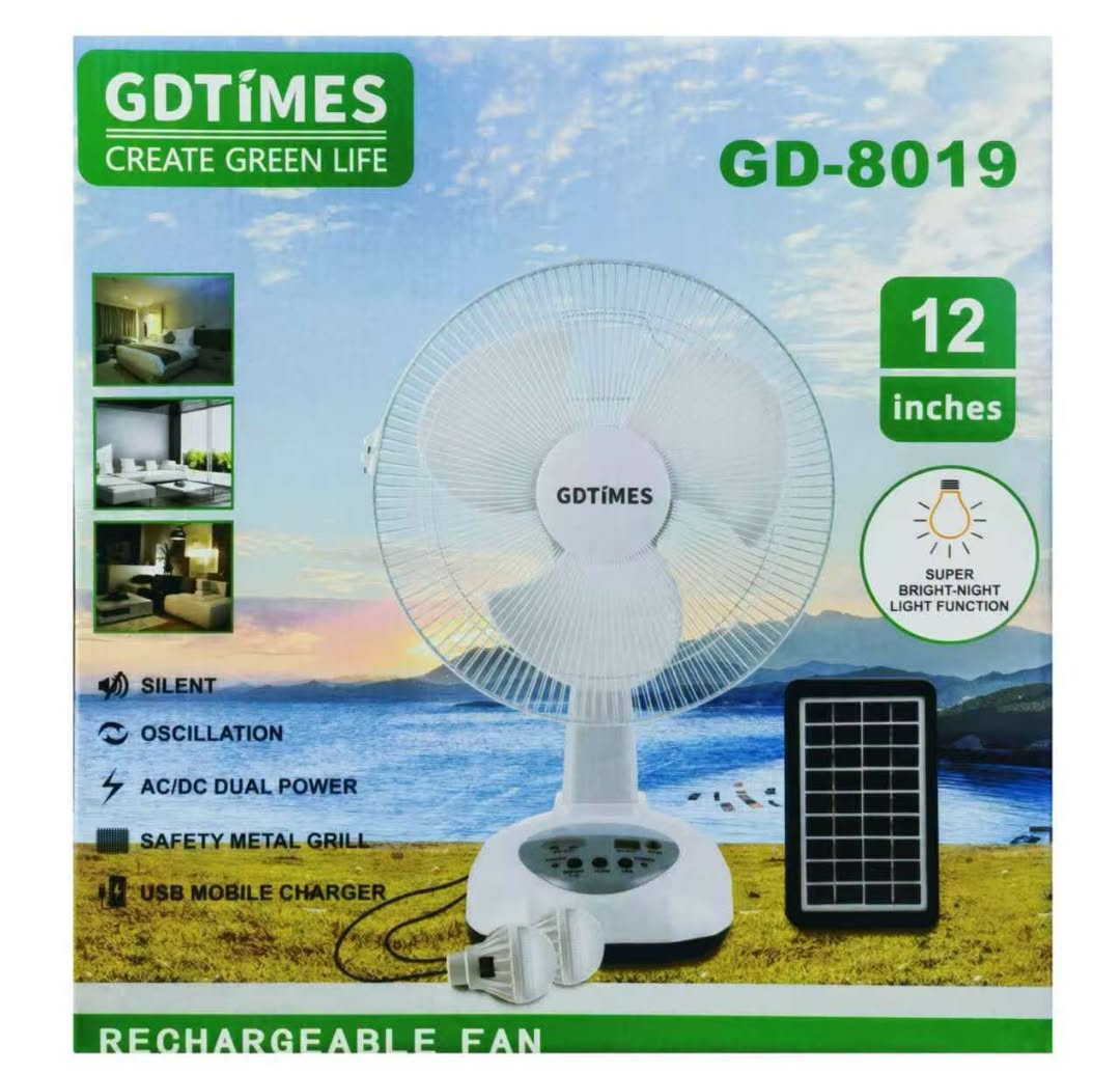Solar Rechargeable Fan 12” (30cm)