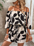 Breezaya Vacation Printed Off-Shoulder Bell-Sleeve Jumpsuit