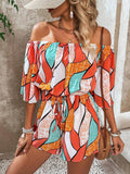 Breezaya Vacation Printed Off-Shoulder Bell-Sleeve Jumpsuit