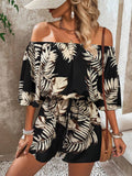 Breezaya Vacation Printed Off-Shoulder Bell-Sleeve Jumpsuit