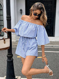 Breezaya Vacation Printed Off-Shoulder Bell-Sleeve Jumpsuit
