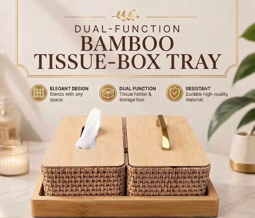 Dual-Function Bamboo Tissue-Box Tray