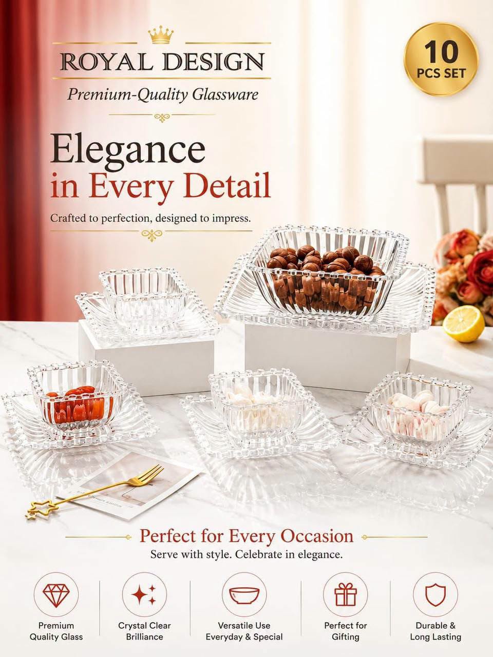 Royal Dessert Bowl Set - 10 Pieces