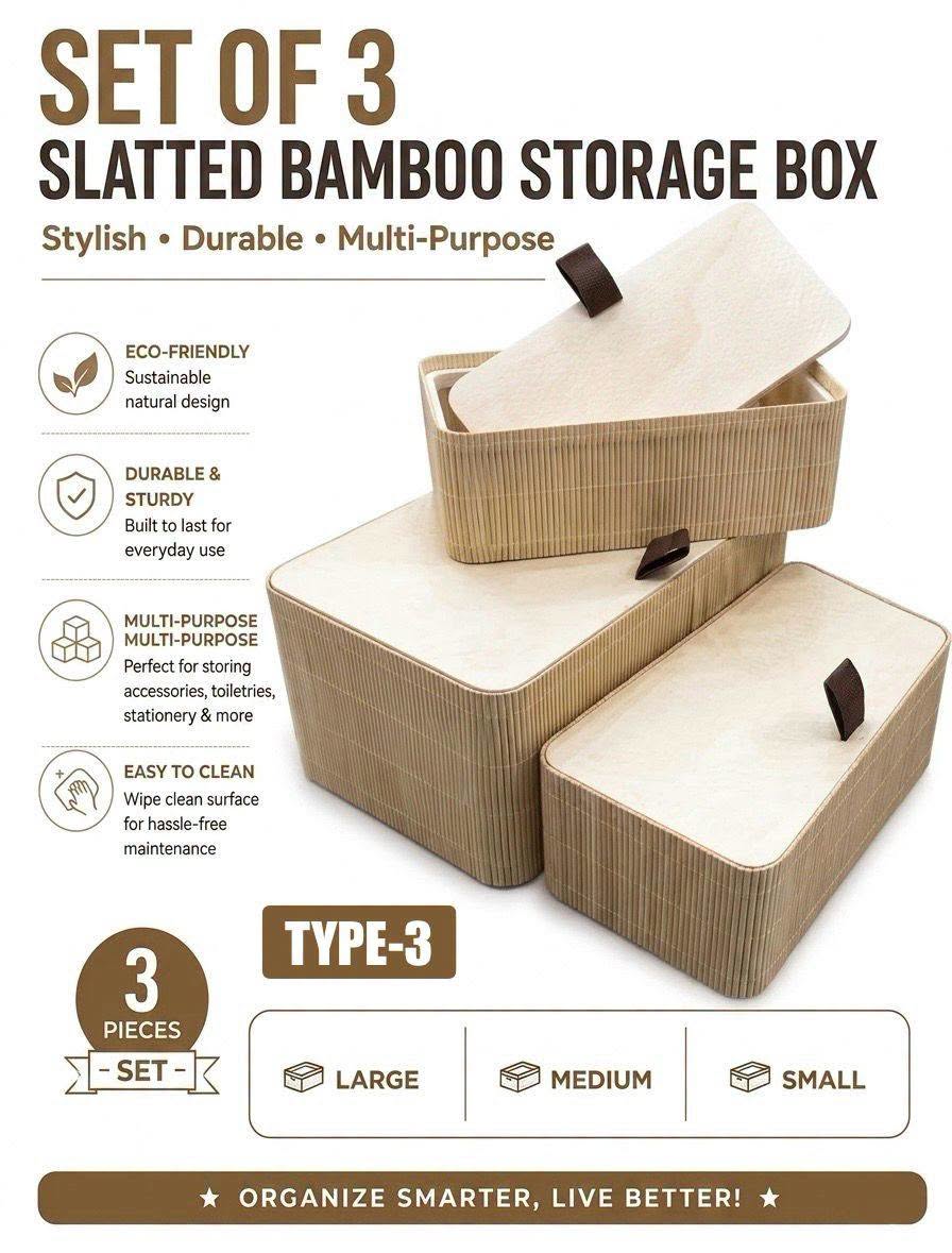 Set of 3 Bamboo Storage Boxes – Type 3