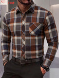 Men’s Formal Checker Block Button-Up T-Shirt Plus Size
