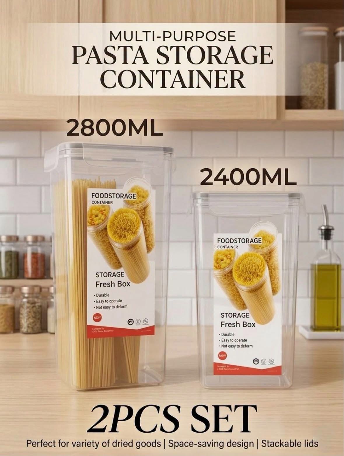 Multi-Purpose 2pc Pasta Storage Container Set