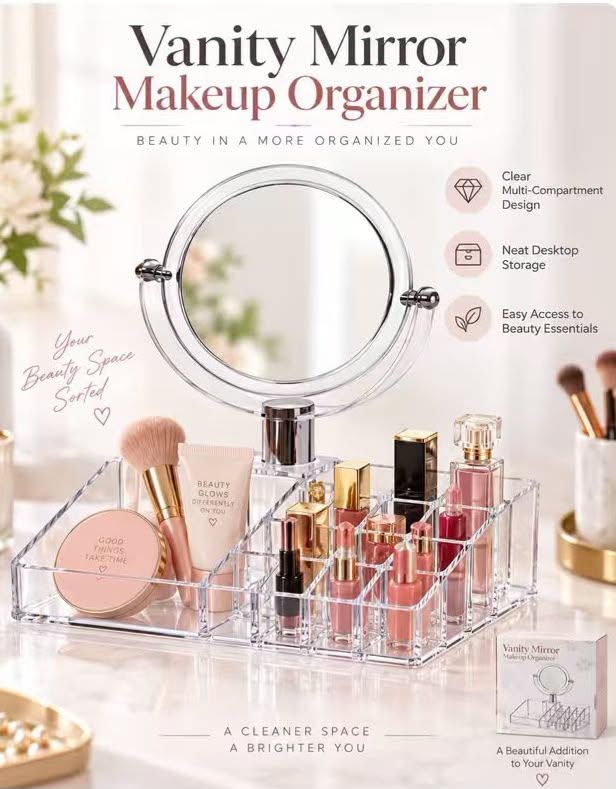 Vanity Mirror Makeup Organizer