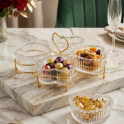 Heart-Shaped 4-Piece Glass Bowl Set With Serving Stand