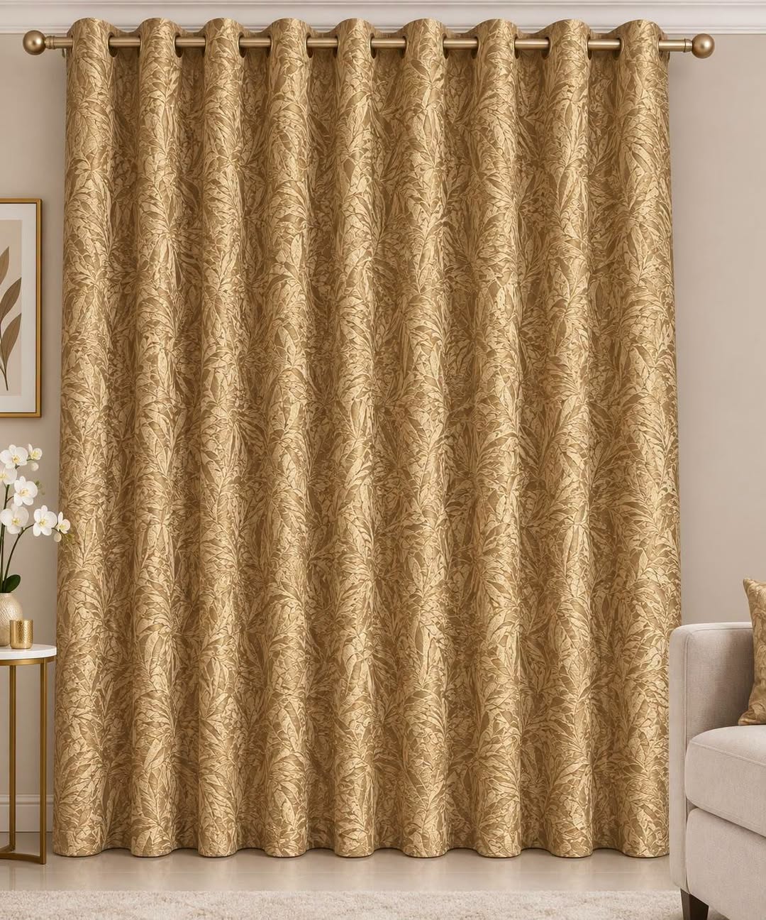 Golden Leaf Velvet Ringlet Curtain