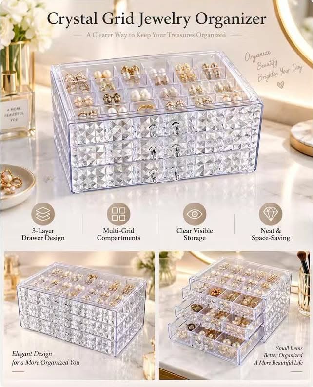 Crystal Grid Jewellery Organizer Box