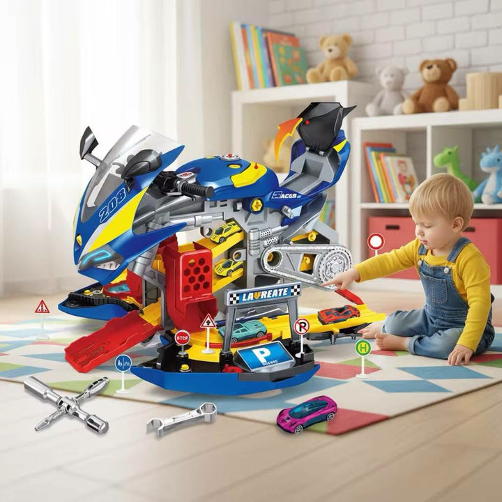 Motorcycle Parking & Repair Track Toy Set