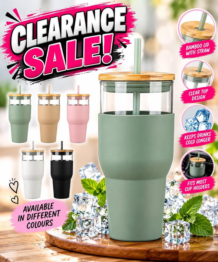 Silicone Glass Cup with Straw - 550ml