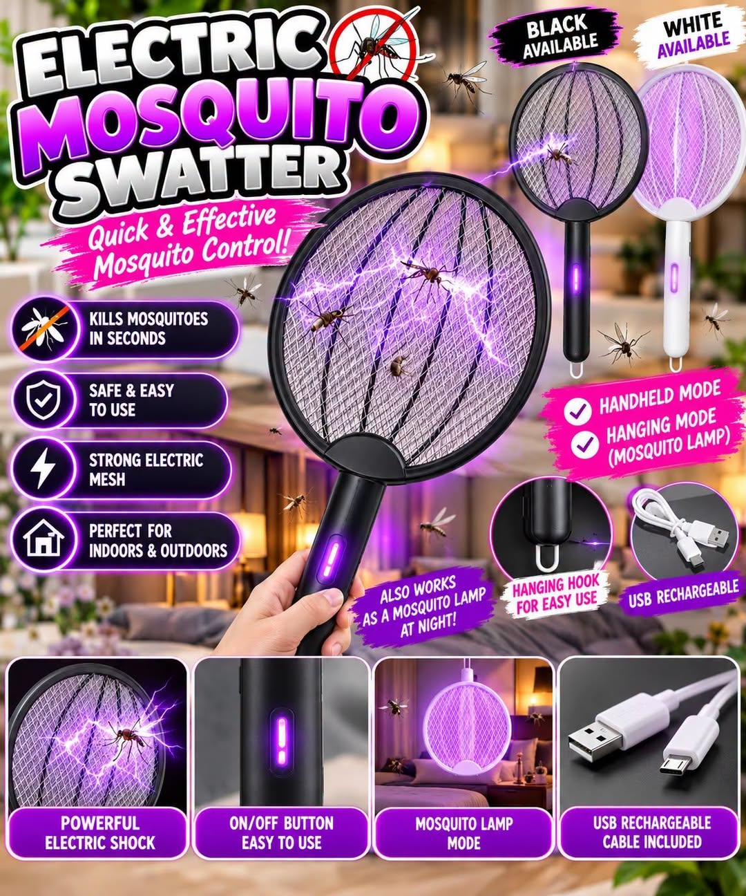 Electric Mosquito Swatter - 2-in-1