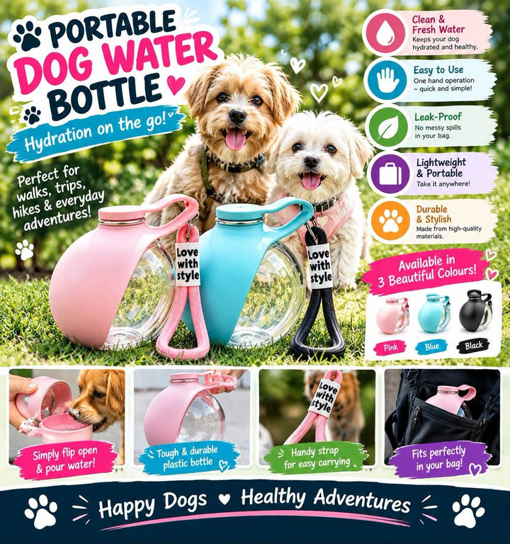 Portable Dog Water Bottle with Built-In Bowl
