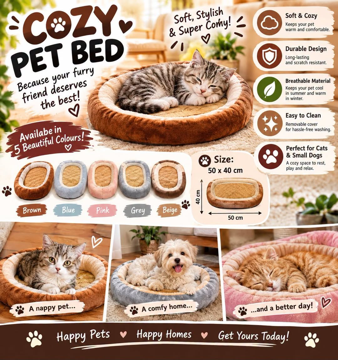 Cozy Pet Bed – 50 x 40cm