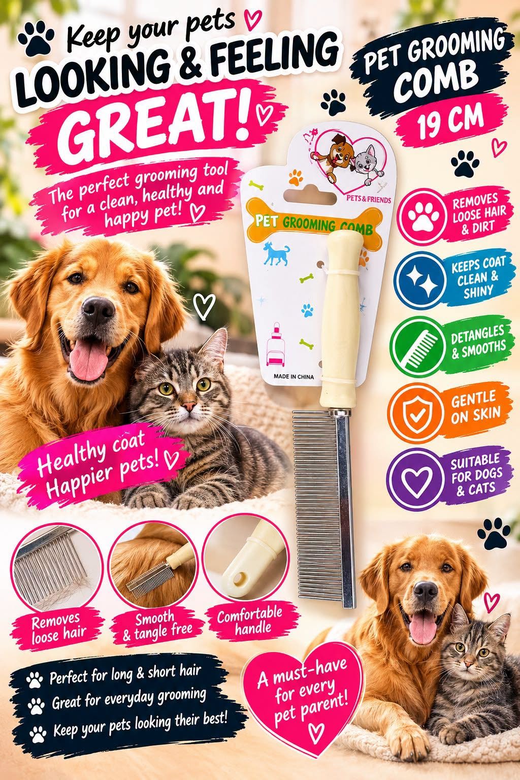 Pet Grooming Comb – 19cm