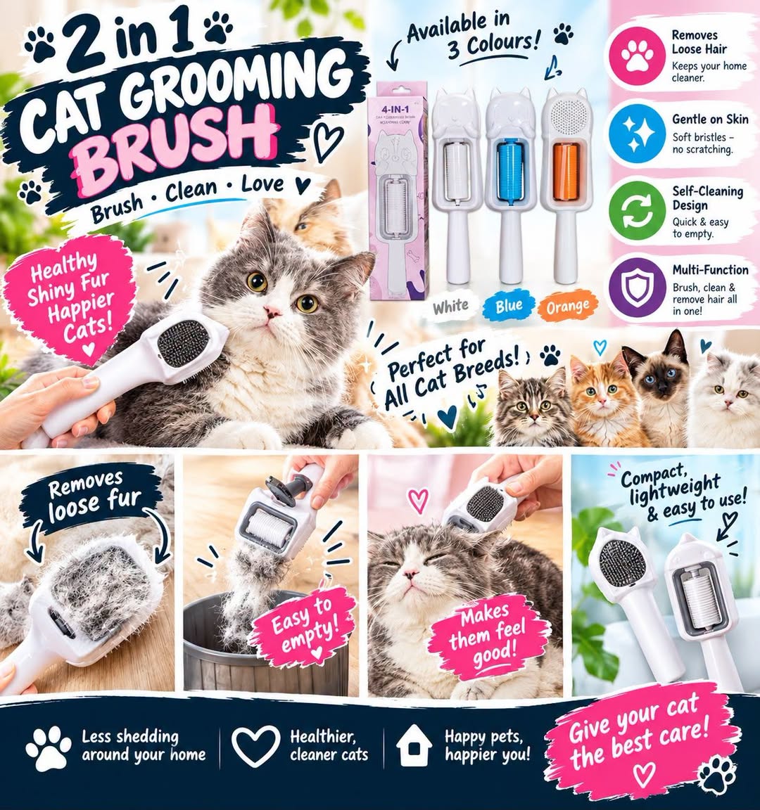 Cat Grooming Brush – 2-in-1