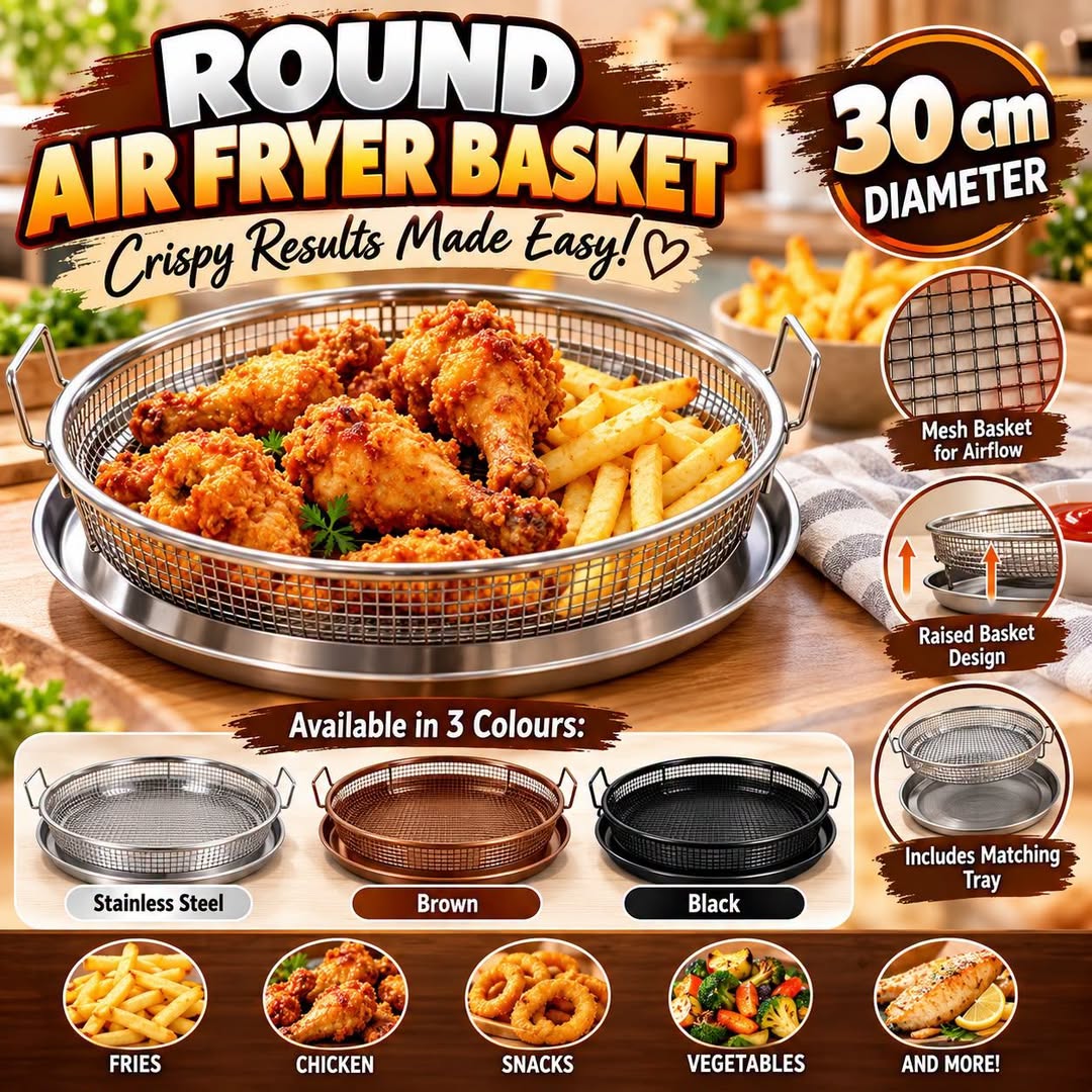 Round Oven Fryer Basket with Drip Tray - 30cm
