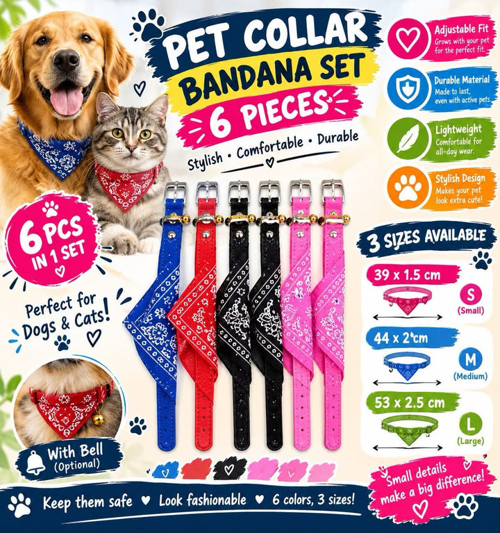 Pet Bandana Collars – Adjustable with Bell