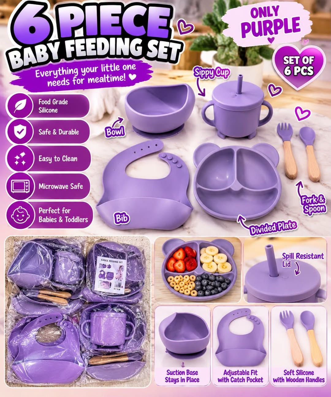 Baby Silicone Feeding Set - 6 Piece