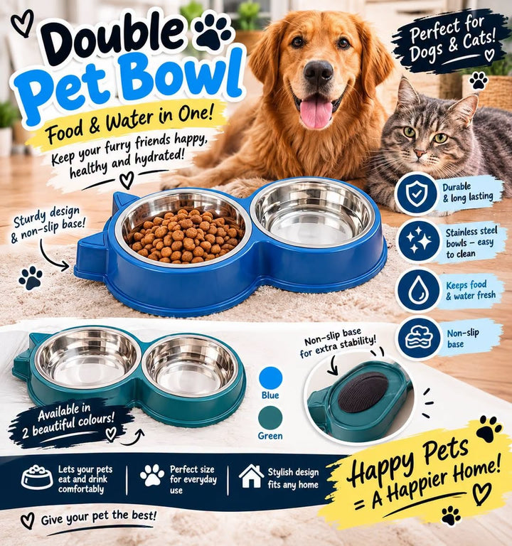 Double Pet Bowl – 2 Stainless Steel Bowls