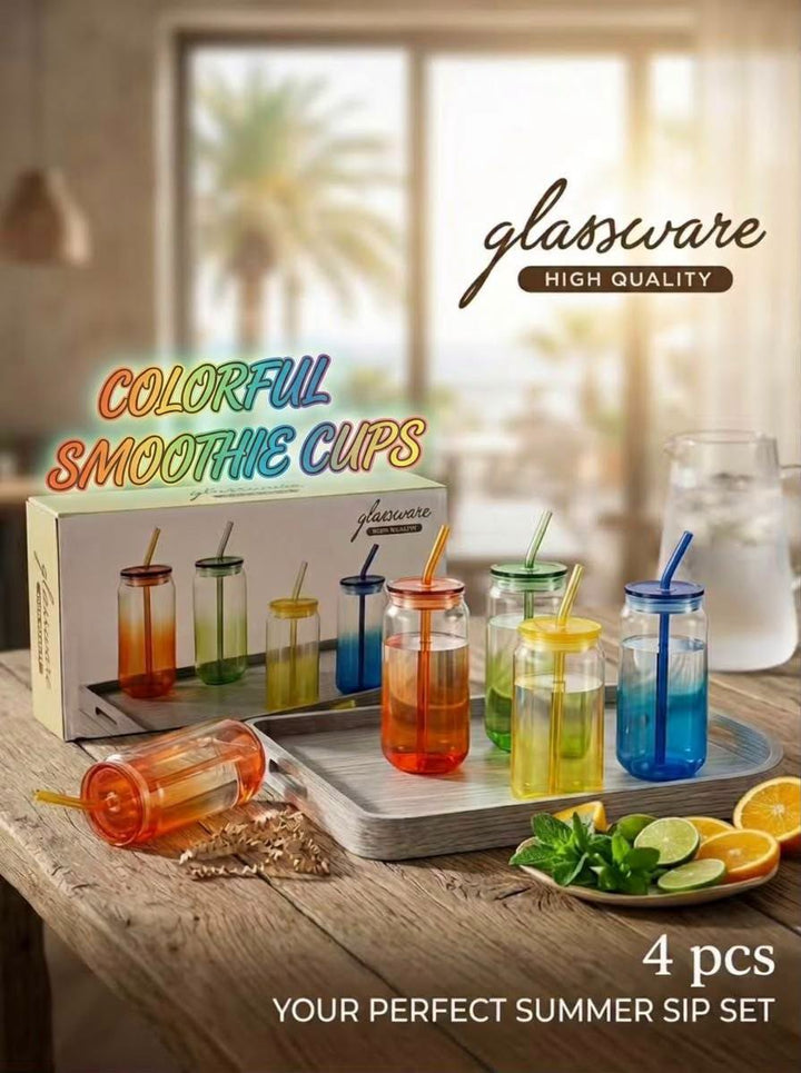 Colourful Glass Smoothie Cups – 4 Piece Set