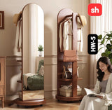 Multifunctional Wooden Rotating Mirror Rack