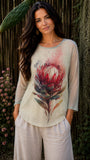 Watercolour Red Protea Mesh Top