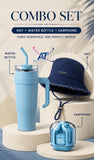 Water Bottle, Bluetooth Earphones And Hat Combo