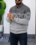 Men’s Zip-Up Knitwear Jacket With Zigzag Lines