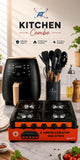 4-Plate Gas Stove, 6L Air Fryer & 12-Piece Silicone Utensil Combo