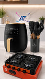 4-Plate Gas Stove, 6L Air Fryer & 12-Piece Silicone Utensil Combo