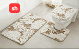 SH 3 Piece Leaf Print Bathroom Mat Set