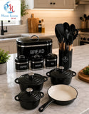 Cast Iron Pot, Bread Bin And Utensil Combo