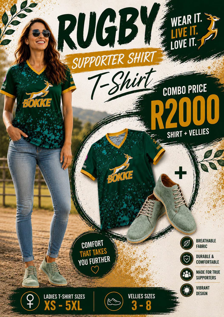 Ladies Rugby Supporter T-Shirt + Vellies Combo