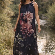 Black Peonies - Drawstring Dress