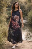 Black Peonies - Drawstring Dress