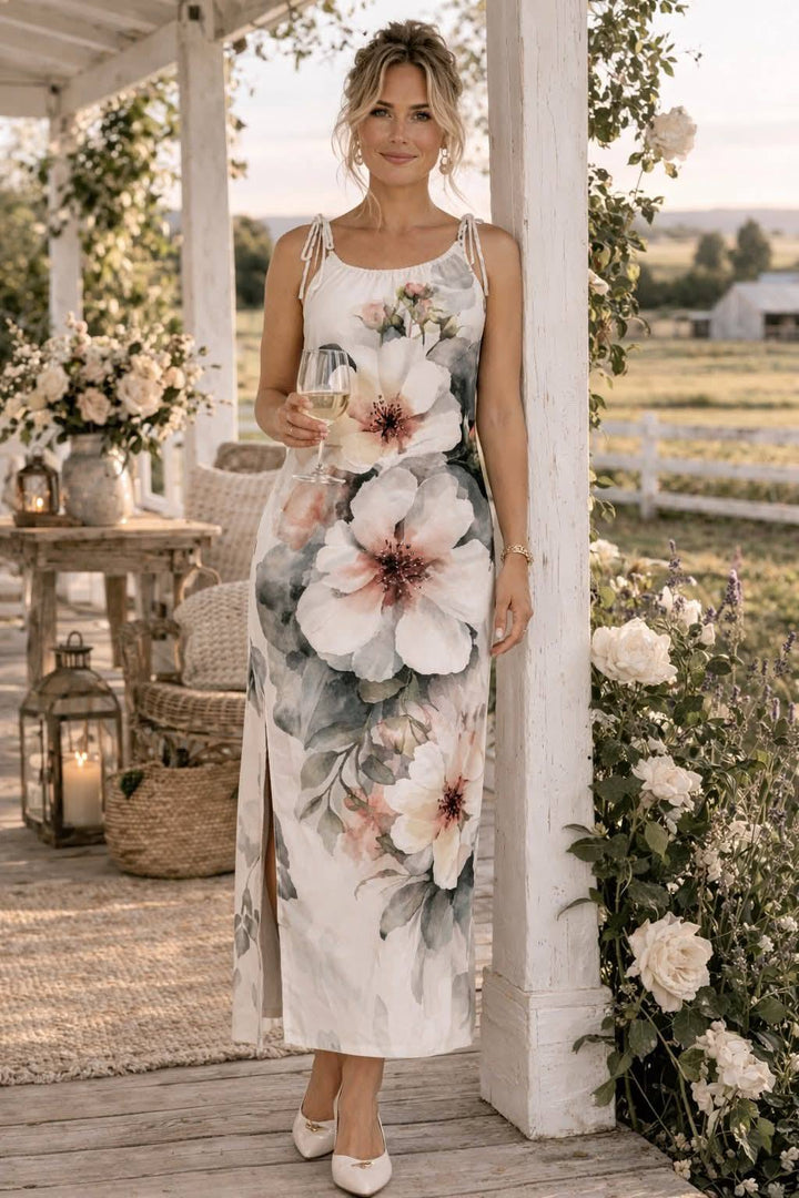 Big Flower Drawstring Flow Dress
