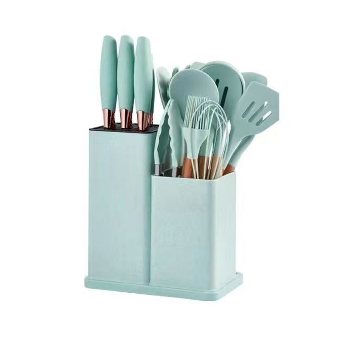 19-Piece Kitchen Cookware Set, High-Temperature Safe Silicone Cookware - Light green