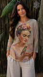 Vibrant Frida-Inspired Portrait Mesh Top