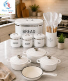 Cast Iron Pot, Bread Bin And Utensil Combo