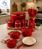Cast Iron Pot, Bread Bin And Utensil Combo