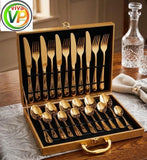 24 Piece Gold Cutlery Set