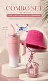 Water Bottle, Bluetooth Earphones And Hat Combo