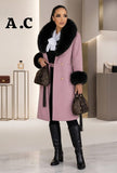 Ladies’ AC Long Coat Jacket With Fluffy Collar And Sleeves