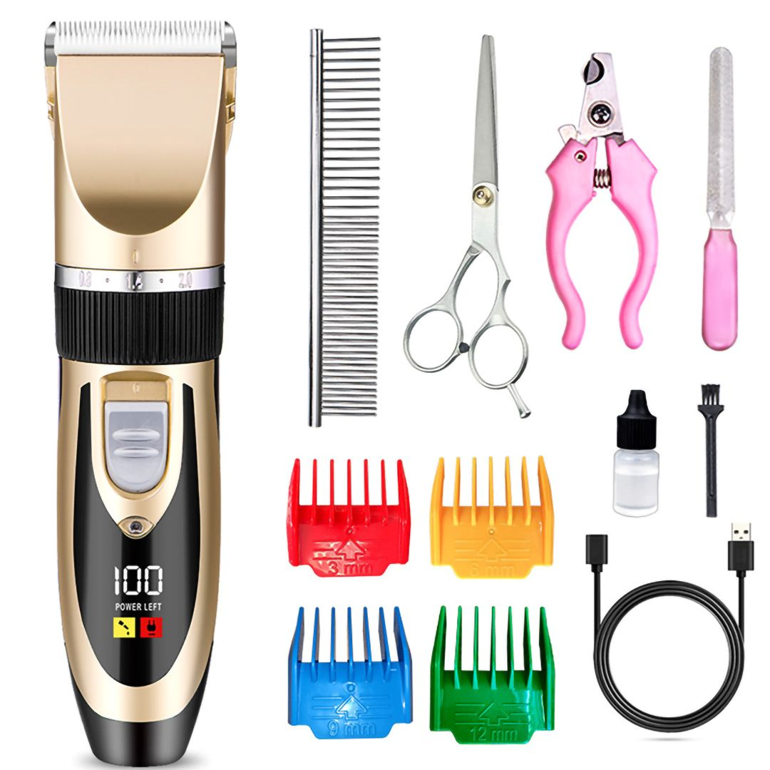 Dog Clippers Pet Grooming Kit Rechargeable with LED Display & Low Noise