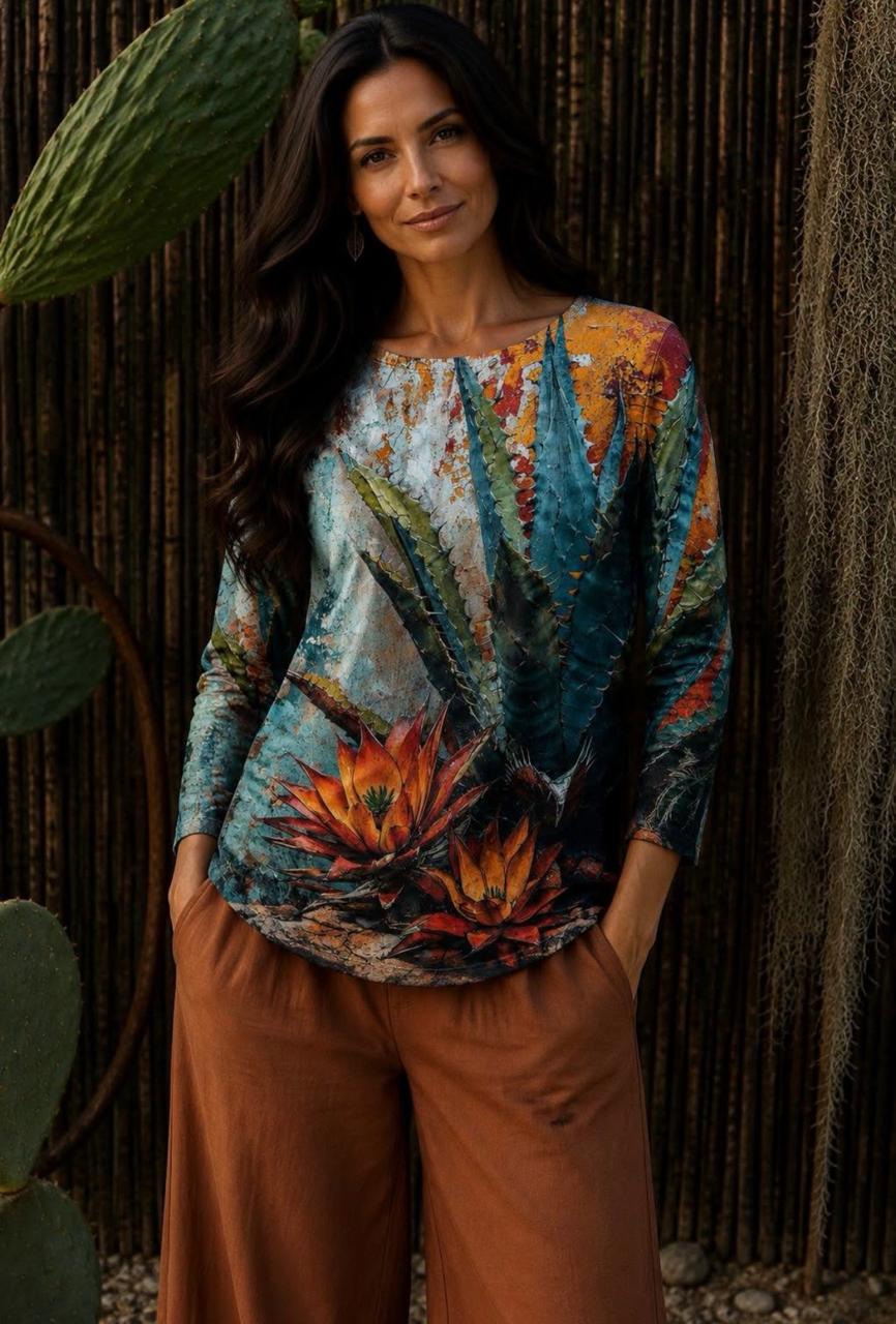 Desert Aloe & Protea Mesh Top
