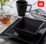 SH 16 Piece Square Ceramic Dinner Set - Black