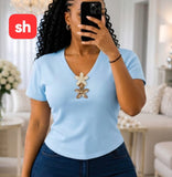 Ladies’ SH Floral Neck Detail Short Sleeve T-Shirt